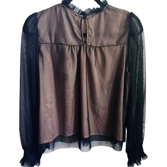 Oliver.O Black and Pink Ruffled Bib Collar Blouse Large black and cream new - Picture 2 of 6